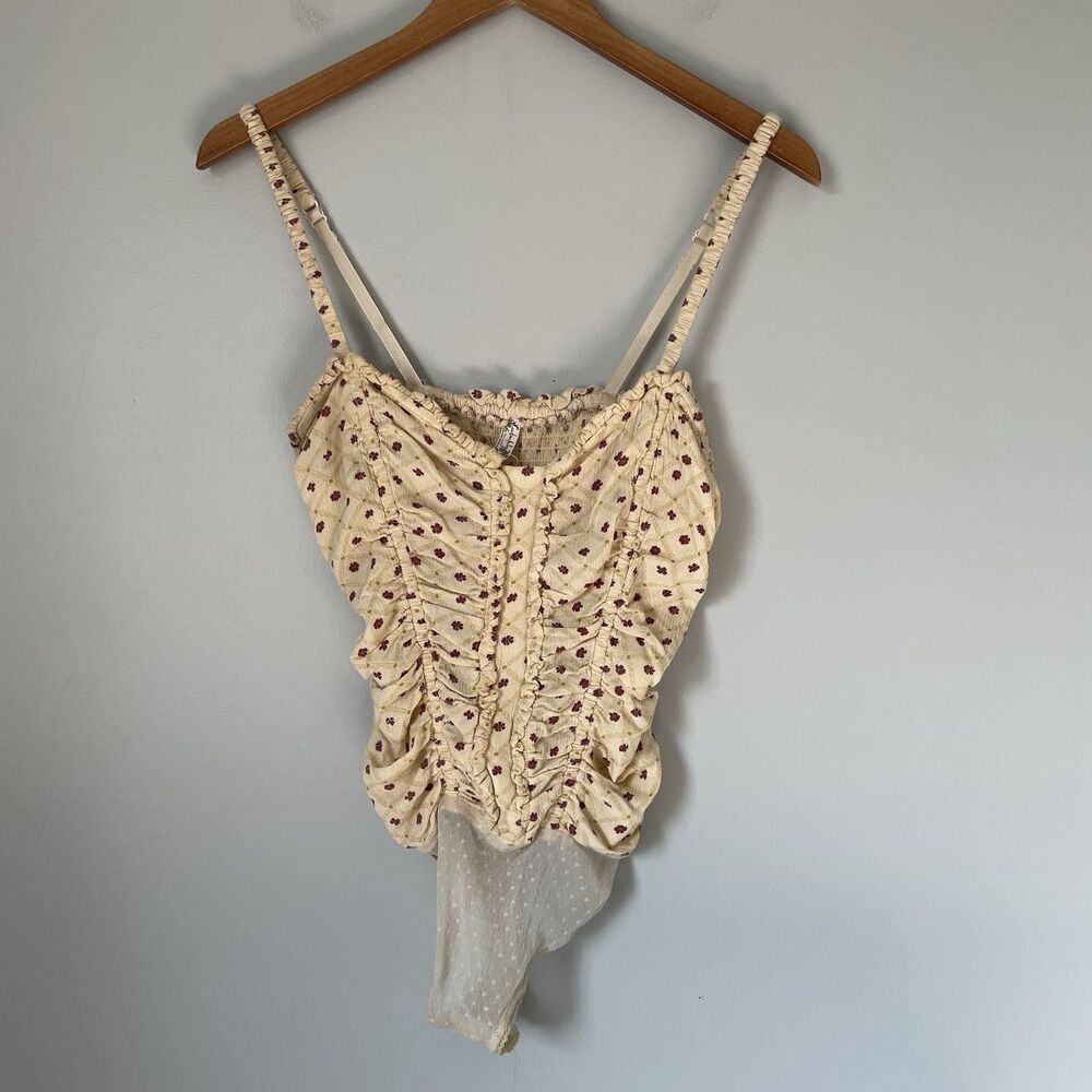 Free People Intimately Mischa Bodysuit Tank Floral Ruched Cottagecore Size XS